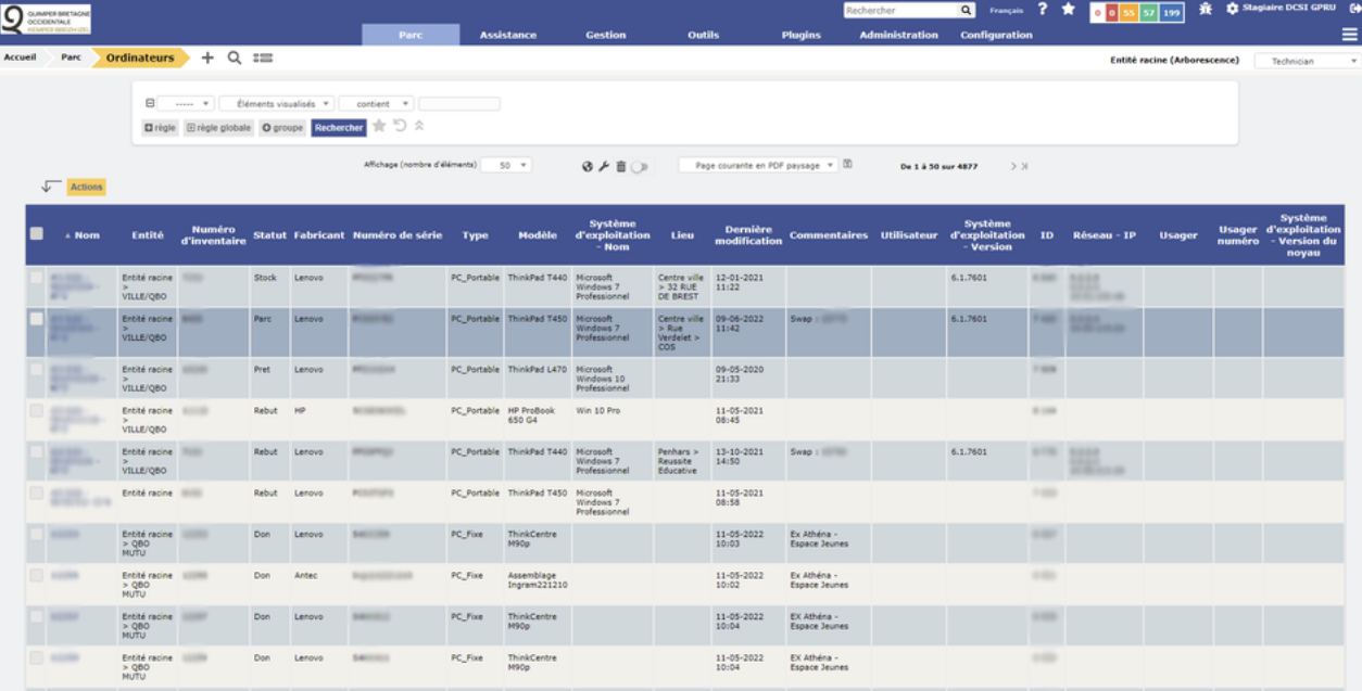 GLPI interface