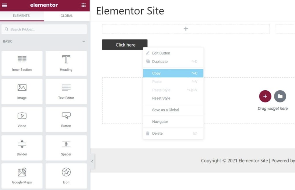 Elementor editor